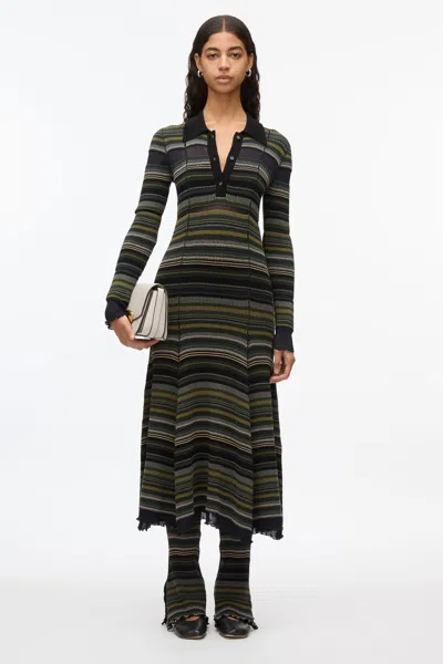 3.1 Phillip Lim Reversible Stripe Knit Polo Dress In Black Multi