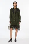 3.1 Phillip Lim Strech Snake Shirt Dress With Lace Inlay In Umber-blk