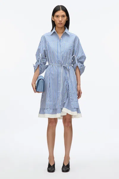 3.1 Phillip Lim Stripe Shirt With Cascade Sleeves In Blue Multi