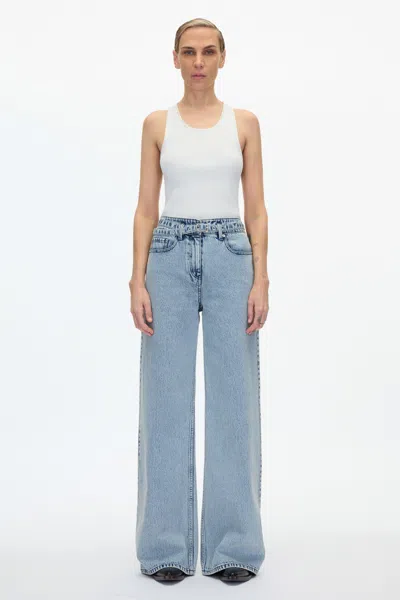 3.1 Phillip Lim Blue Wide Leg Belted Jeans In Mb456 Malibu Blue