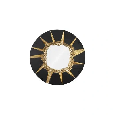 Phillips Collection Circular Cracked Mirror, Black & Gold In Black;gold Leaf