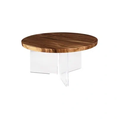 Phillips Collection Floating Round Dining Table With Acrylic Legs, Natural In Brown