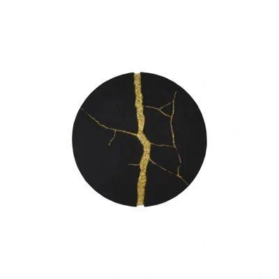 Phillips Collection Rift Wall Tile, Circle, Matte Black, Gold Leaf In Black;gold