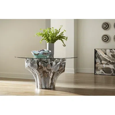Phillips Collection Root Small Silver Dining Table Base, With Glass In Silver;clear