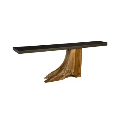 Phillips Collection Teak Wood Console Table, Iron Sheet Top In Black
