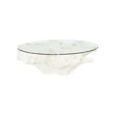 Phillips Collection White Stone Sono Cast Root Coffee Table, With Glass In Off White