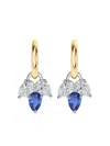 Phillips House 18k Yellow Gold And Platinum Diamond And Sapphire Triple-leaf Huggie Earrings In Gold