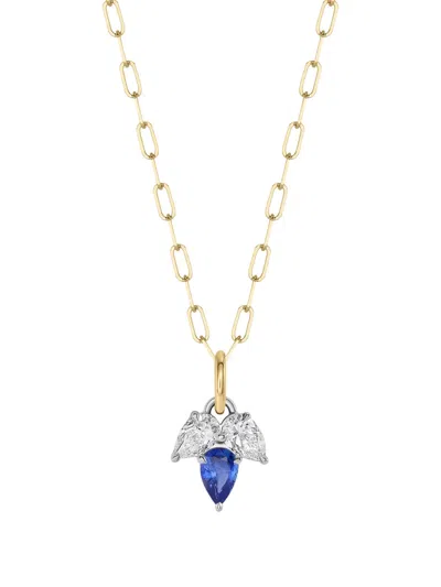 Phillips House 18k Yellow Gold And Platinum Triple Leaf Diamond And Sapphire Necklace