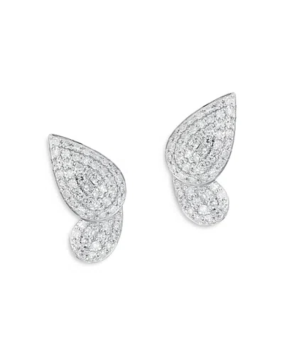 Phillips House Rhodium Plated 14k Yellow Gold Symphony Diamond Pave Half Butterfly Stud Earrings In Silver