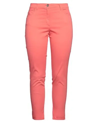 Philly Firenze Woman Pants Salmon Pink Size 14 Cotton, Viscose, Elastane