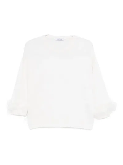 Philo-sofie Feather-trim Round-neck Sweater In White