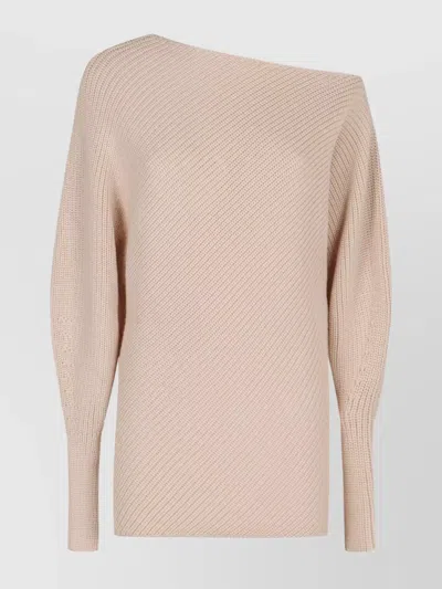 Philosophy Asymmetric Neckline Ribbed Texture Sweater In Neutral