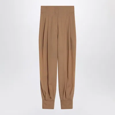 PHILOSOPHY BEIGE PLEATED WOOL-BLEND TROUSERS