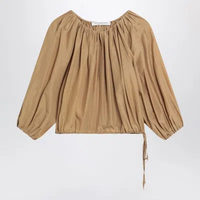 Philosophy Beige Ruched Cotton-blend Blouse In Brown