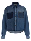 Philosophy Patchwork Denim Shirt In Blue