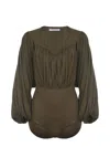 Philosophy Di Lorenzo Serafini Scoop Neck Draped Bodysuit In Brown
