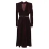 Philosophy By Lorenzo Serafini Philosophy Di Lorenzo Serafini Deep V Neck Midi Dress In Burgundy Velvet In Red