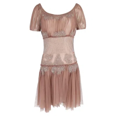 Philosophy By Lorenzo Serafini Philosophy Di Lorenzo Serafini Embellished Sheer Dress In Rose Pink Chiffon In Brown