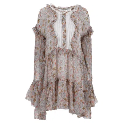 Philosophy By Lorenzo Serafini Philosophy Di Lorenzo Serafini Floral Tiered Mini Dress In Multicolor Viscose In Gray