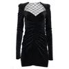 Philosophy By Lorenzo Serafini Philosophy Di Lorenzo Serafini Mesh Accent Ruched Mini Dress In Black Velvet In Black