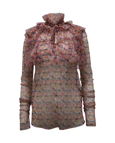 Philosophy By Lorenzo Serafini Philosophy Di Lorenzo Serafini Printed Ruffle Collar Blouse In Multicolor Silk