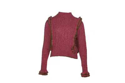 Philosophy By Lorenzo Serafini Philosophy Di Lorenzo Serafini Ruffle Cable-knit Sweater In Pink Wool In Red