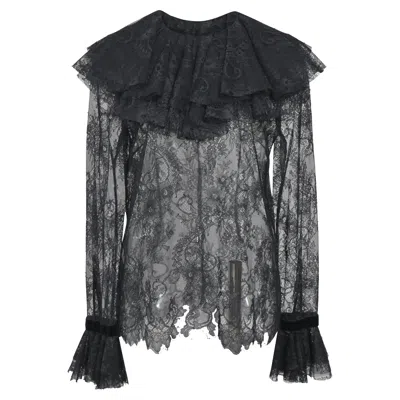 Philosophy By Lorenzo Serafini Philosophy Di Lorenzo Serafini Ruffle Lace Blouse In Black Polyamide