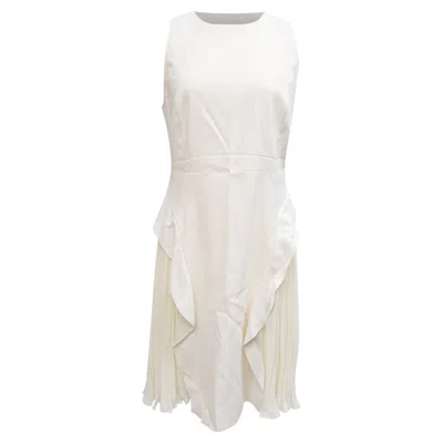 Philosophy By Lorenzo Serafini Pleated Ruffled Midi Dress In Cream Rayon In Neutral