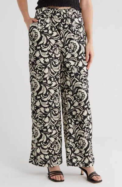 Philosophy By Rpublic Clothing Floral Wide Leg Pull-on Pants In Black