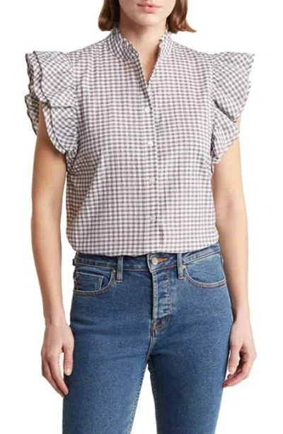 Philosophy By Rpublic Clothing Gingham Ruffle Button-up Shirt In Grey/white