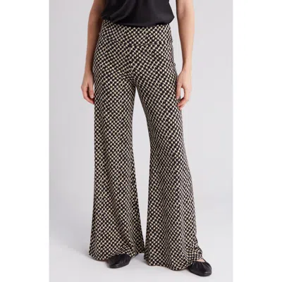 Philosophy By Rpublic Clothing Houndstooth Print Wide Leg Pants In Black/beige Houndstooth