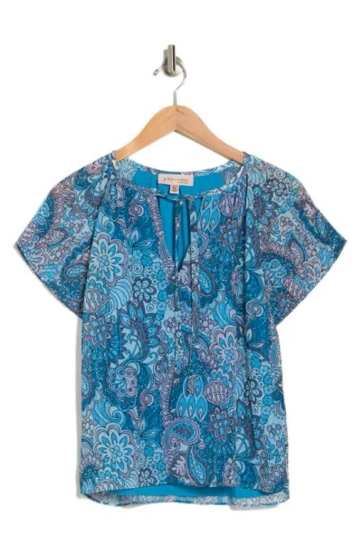 Philosophy By Rpublic Clothing Pleater Flutter Sleeve Top In Blue Deco Floral Paisley