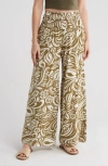 Philosophy By Rpublic Clothing Smocked Wide Leg Pants In Paisley Floral Green/ Ivory