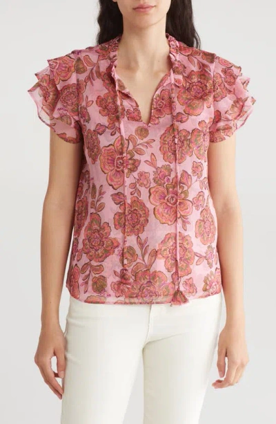 Philosophy By Rpublic Clothing Tie Neck Ruffle Sleeve Top In Princess Floral