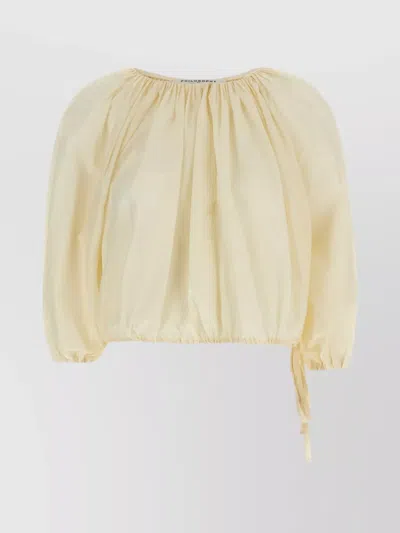 Philosophy Cinched Drawstring Hem Puff Sleeve Blouse In Beige