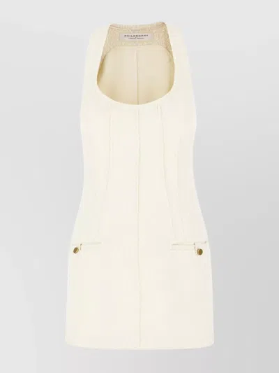 Philosophy Di Lorenzo Serafini Cotton Blend Mini Dress With Slit Pockets In Neutrals