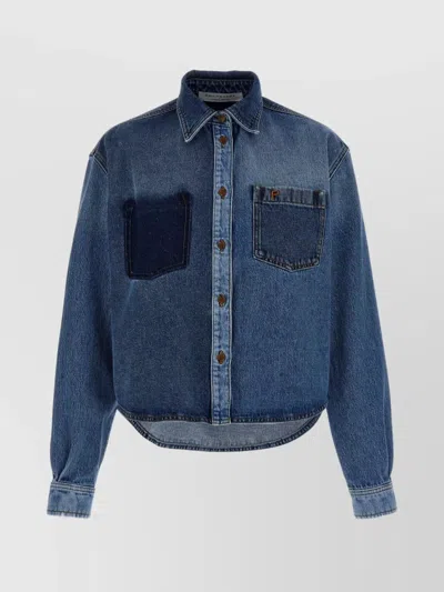 PHILOSOPHY DENIM SHIRT WITH CHEST POCKETS AND CONTRAST PANEL
