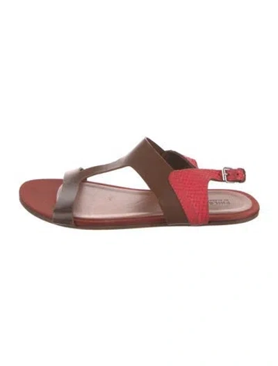 Pre-owned Philosophy Di Alberta Ferretti Leather Colorblock Pattern T-strap Sandals In Multi