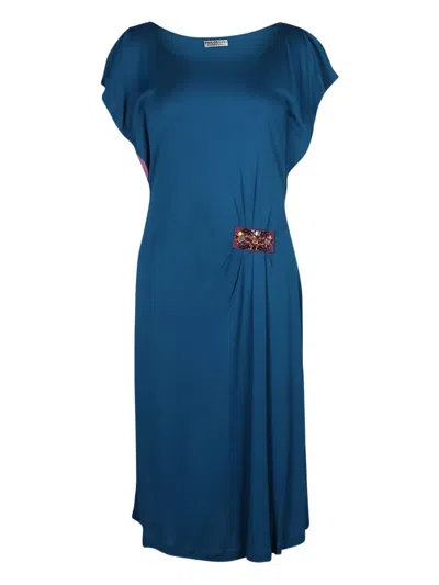 Pre-owned Philosophy Di Alberta Ferretti Vintage Embellished Midi Dress In Blue