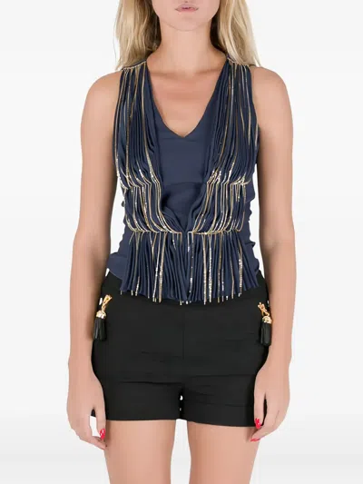 Pre-owned Philosophy Di Alberta Ferretti Vintage Plated Chain-embellished Top In Blue