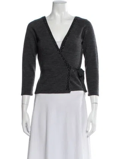 Pre-owned Philosophy Di Alberta Ferretti Virgin Wool V-neck Blouse In Gray