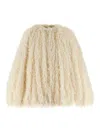Philosophy Di Lorenzo Serafini White Jacket With Hidden Closure And Wide Sleeves In Floating Jacquard Women In Neutral
