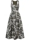 Philosophy Di Lorenzo Serafini Abstract-print Scoop-neck Stretch-woven Midi Dress In Grey