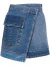 Philosophy Di Lorenzo Serafini Blue Wraparound Mini Skirt With Logo Detail On The Side And Patchwork Design In Blue