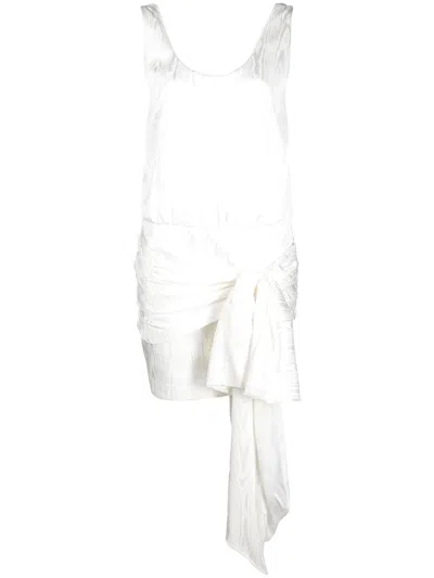 Philosophy Di Lorenzo Serafini Asymmetric Tie-front Mini Dress In Weiss