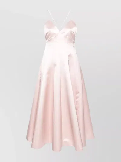 PHILOSOPHY DI LORENZO SERAFINI BACK-CROSSED WAIST-FITTED SATIN V-NECK DRESS