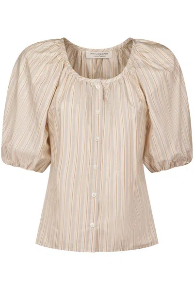 Philosophy Di Lorenzo Serafini Baloon Sleeves Striped Shirt In Fantasia Avorio