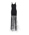 Philosophy Di Lorenzo Serafini Black Long Dress With U-neck And Long Fringes Applied To The Edges In Fabric Woman