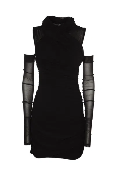 Philosophy Di Lorenzo Serafini Bardot Neck Draped Mesh Mini Dress In Black
