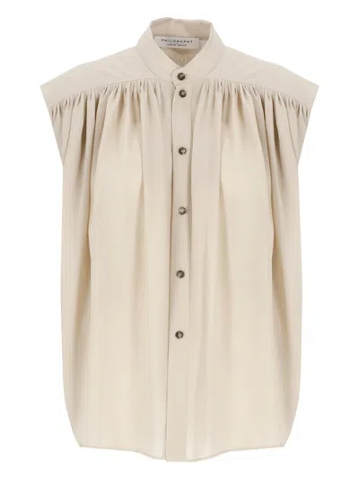 PHILOSOPHY DI LORENZO SERAFINI PHILOSOPHY DI LORENZO SERAFINI BEIGE COTTON BLEND SHIRT